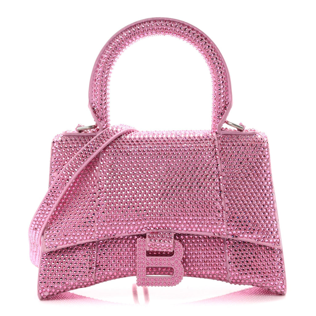 Strass Suede Hourglass Top Handle Bag XS Pink