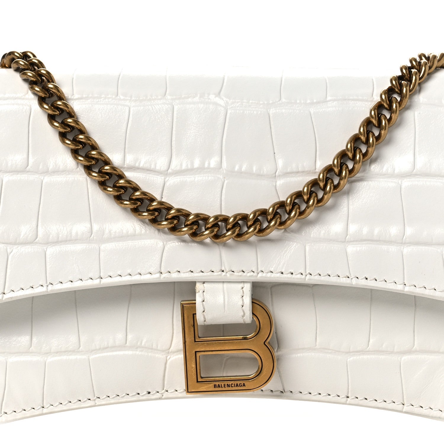 Calfskin Crocodile Embossed Small Crush Chain Bag White