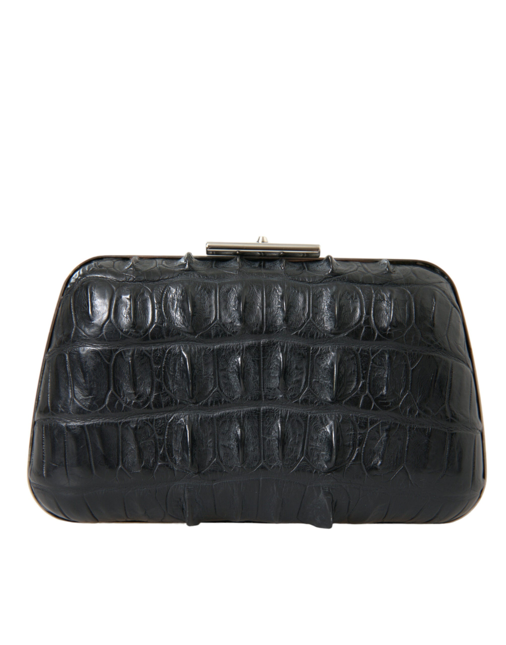 Black Exotic Skin Leather Shoulder Crossbody Box Clutch