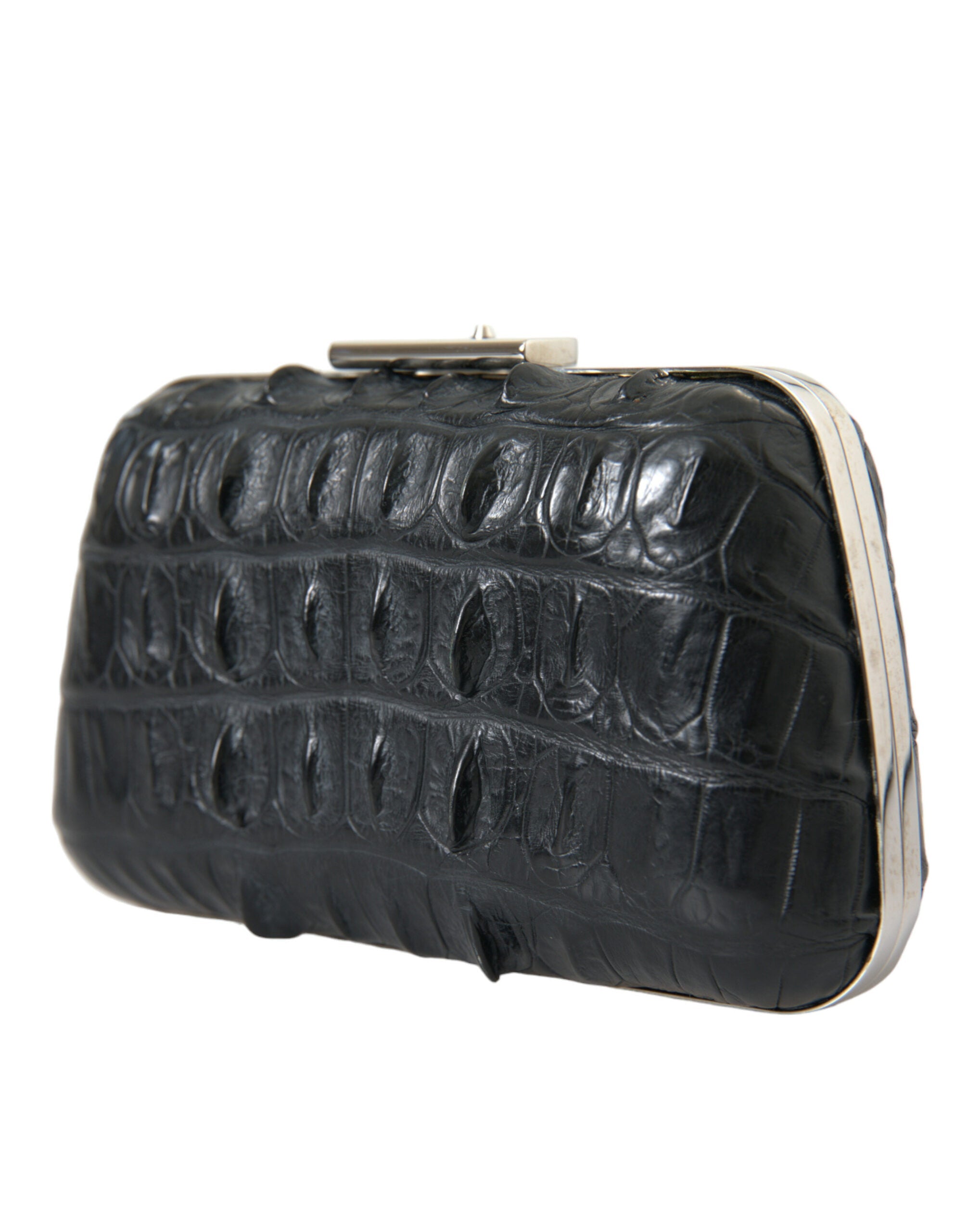 Black Exotic Skin Leather Shoulder Crossbody Box Clutch