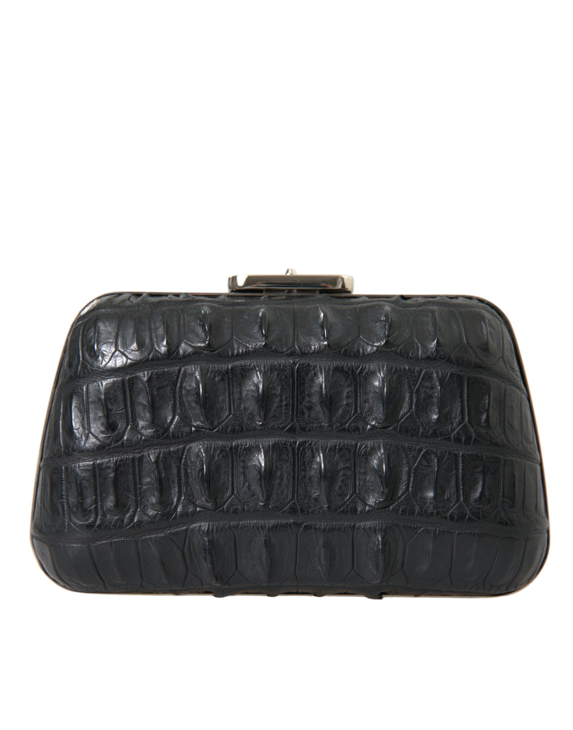 Black Exotic Skin Leather Shoulder Crossbody Box Clutch