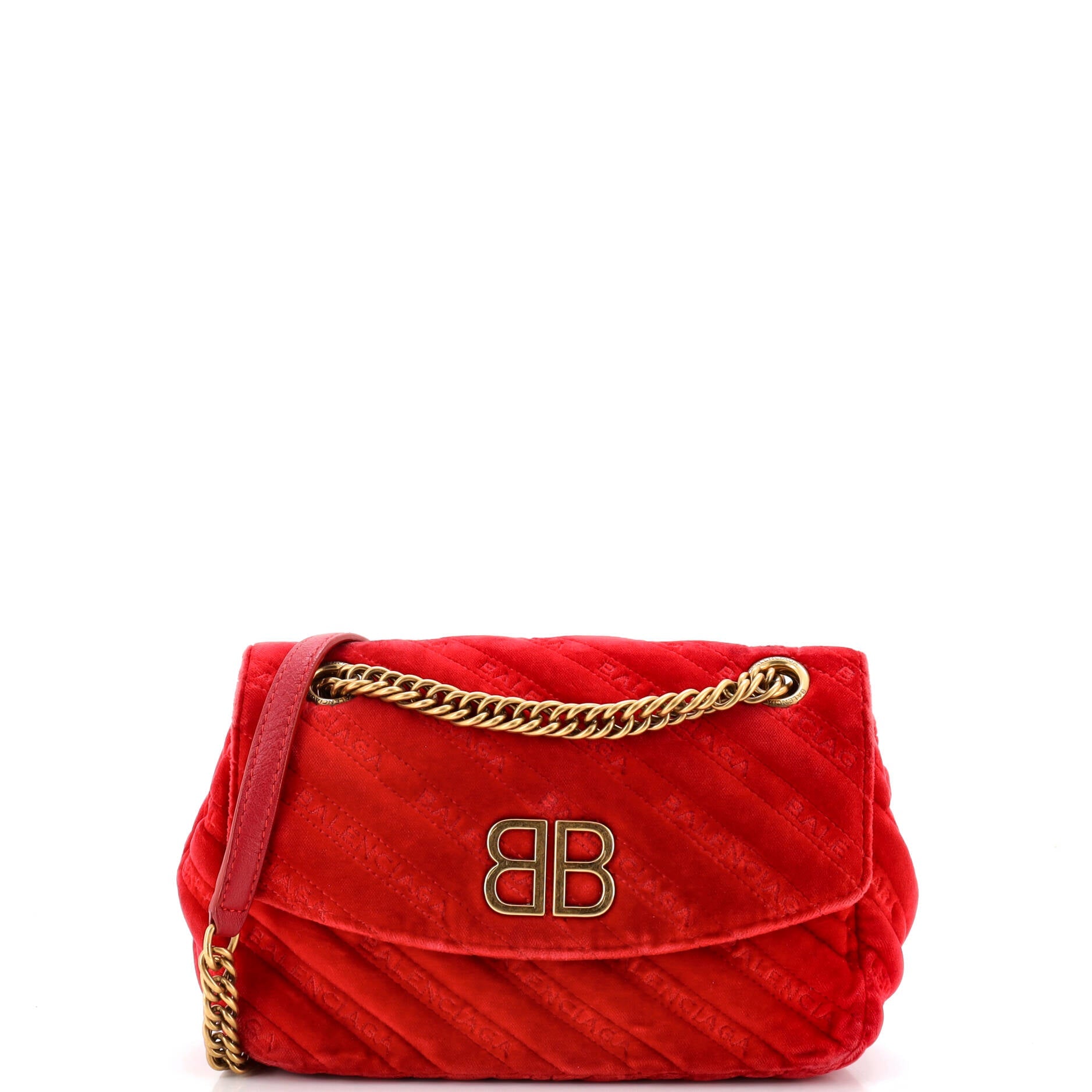 BB Chain Round Shoulder Bag Quilted Velvet Small
