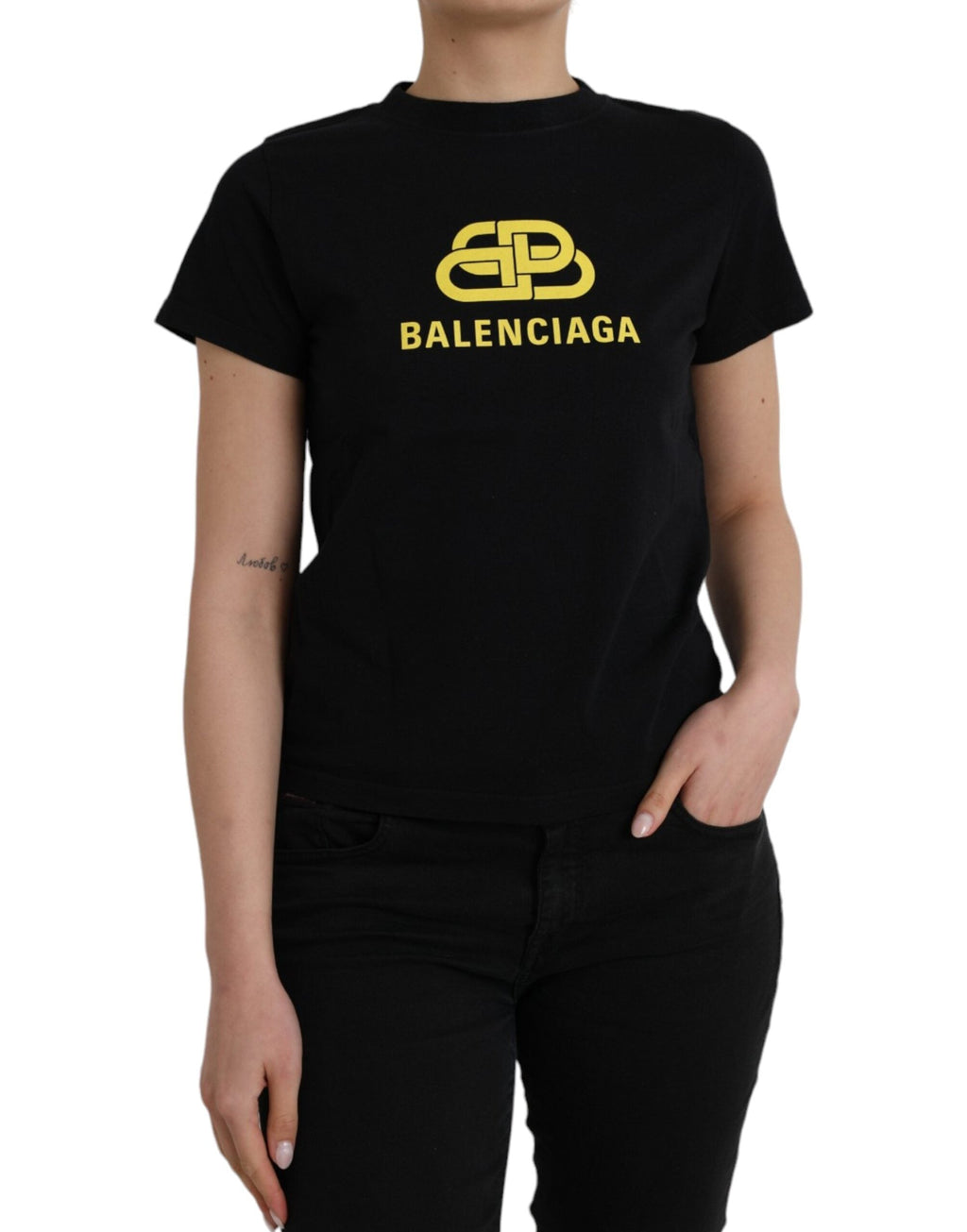 Balenciaga Black Cotton Logo Print Crew Neck Short Sleeves women T-shirt