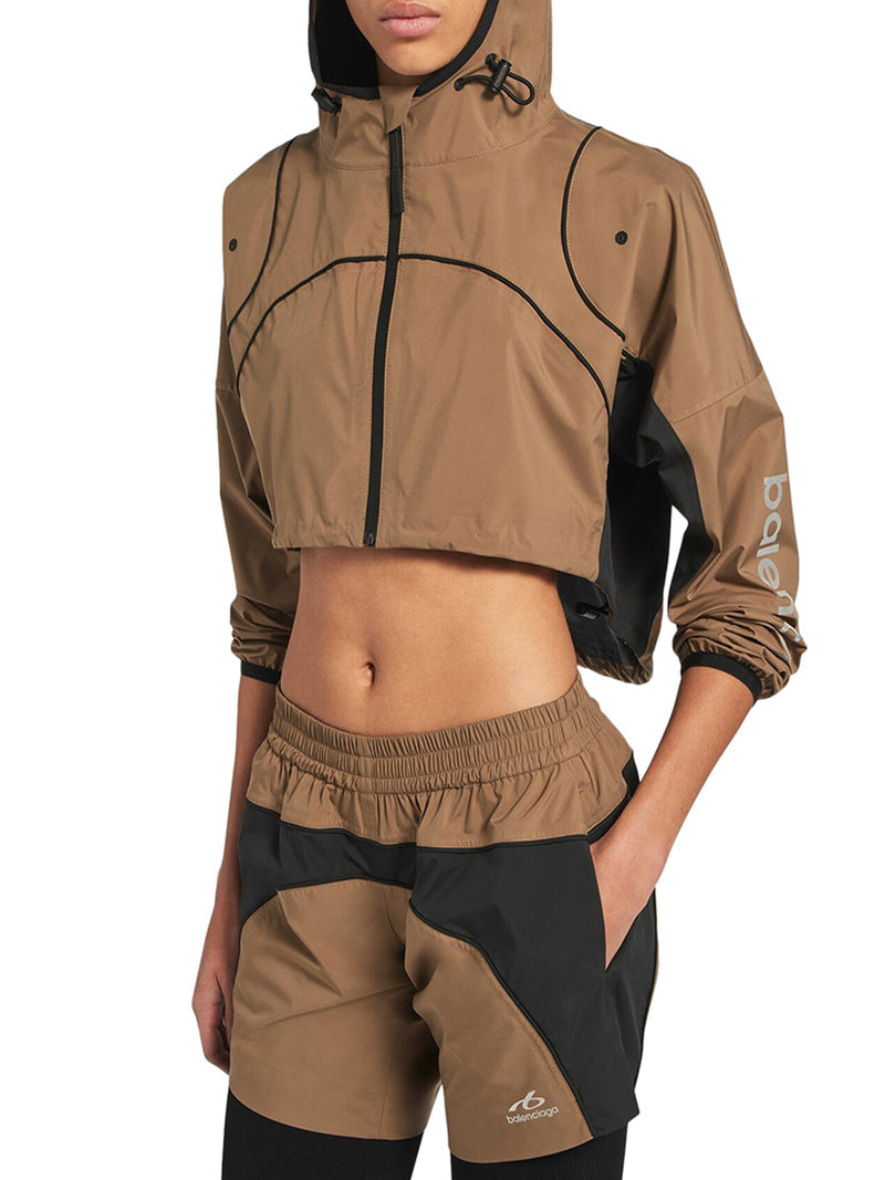 Balenciaga Women Techwear Cropped Jacket In Camel