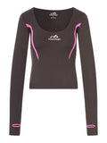Balenciaga Women Techwear Long-Sleeved Top In Technical Fabric In Khaki Brown And Fluorescent Pink